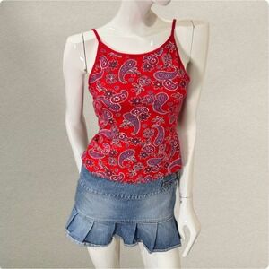 Energie Red Paisley Camisole Tank Top Y2K Fitted Shelf Bra S /‎ M Cotton Sporty